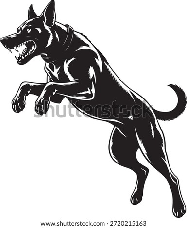 Aggressive military dog leaping in attack Vector