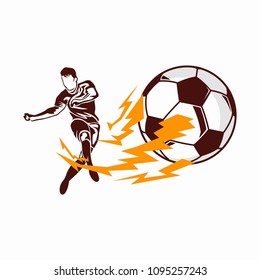 Aggressive Modern Soccer or Football Player On Lightning Kick Illustration