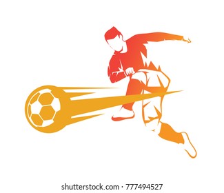 aggressiver moderner Fußballspieler auf Feuerkick-Illustration