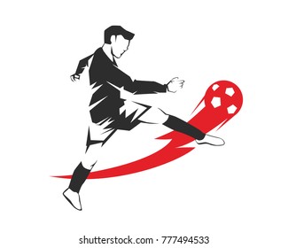 Aggressive Modern Soccer Player On Fire Kick Illustration
