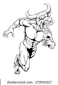 An aggressive muscular bull sports mascot character charging