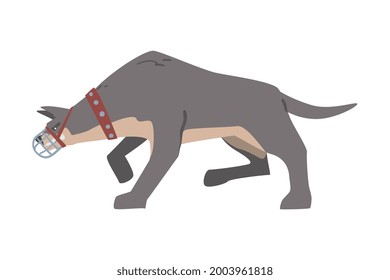 Perro agresivo amordazado en pie de cuello de cuero en la lucha contra la ilustración del vector de la rosa
