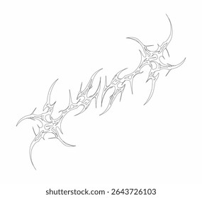 Design vetorial neotribal agressivo com lâminas orgânicas e simetria pontiaguda. Ideal para tatuagens, temas de metal
