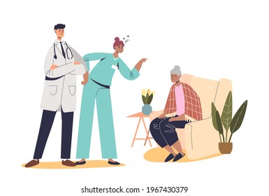 Aggressive nurse screaming on patient. Female medical worker scolding ill woman. Bad nursing and rudeness at work in hospital concept. Cartoon flat vector illustration