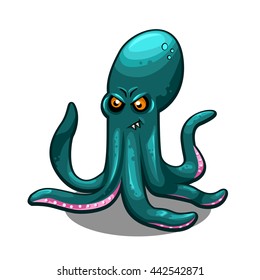 An aggressive octopus. Cartoon clam isolated on white background. Vector illustration.