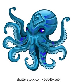 An aggressive octopus. Cartoon clam isolated on white background. Vector illustration.
