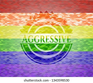 Aggressive on mosaic background with the colors of the LGBT flag