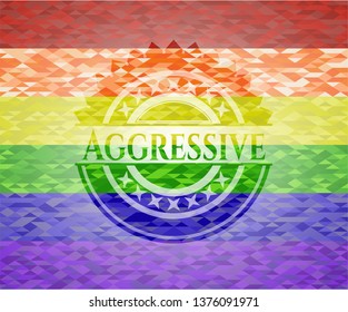 Aggressive on mosaic background with the colors of the LGBT flag