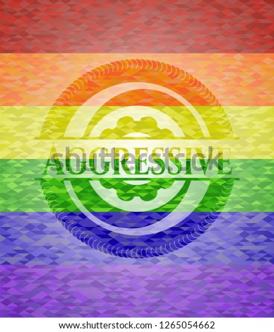 Aggressive on mosaic background with the colors of the LGBT flag
