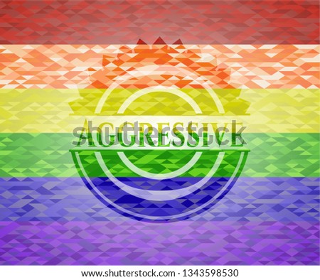 Aggressive on mosaic background with the colors of the LGBT flag