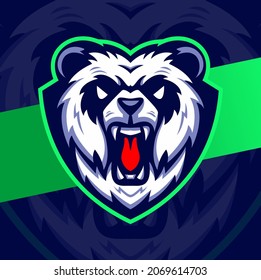 aggressive panda head mascot character esport logo design for game and sport illustration logo