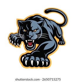Aggressive panther mascot illustration in dynamic pouncing pose with sharp claws and teeth