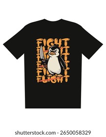 Agressivo pinguim T-Shirt Design Luta ou voo, Ilustração de vetor, Humor escuro, Gráfico Tee Mockup