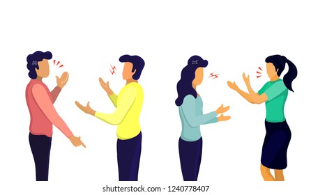 The aggressive people shouted at each other,A group of people arguing, Difference of opinion , Young quarrel ,Vector illustration on a white background.  