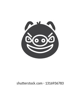 Aggressive piggy face emoticon vector icon. filled flat sign for mobile concept and web design. Angry face emoji glyph icon. Pig year zodiac symbol, logo illustration. Pixel perfect vector graphics