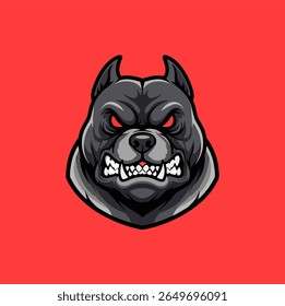 Aggressive pitbull mascot logo in eSports style featuring a fierce dog head. Perfect for gaming teams, streaming channels, and competitive branding. Bold, modern, and intimidating design.
