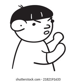 Aggressive Posture. Little Kid Has Bad Behavior. Outline Vector Icon On White Background.