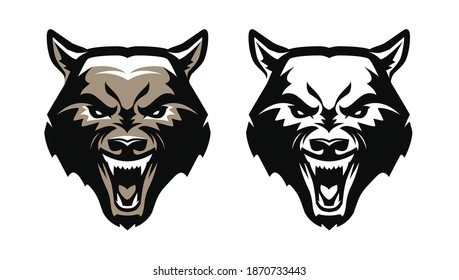 Aggressive predatory animal with fangs. Emblem vector illustration