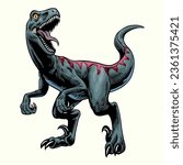Aggressive Raptor Dino in Vintage Handrawn Style