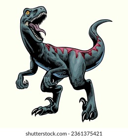 Aggressiver Raptor Dino in Vintage Handrawn Style