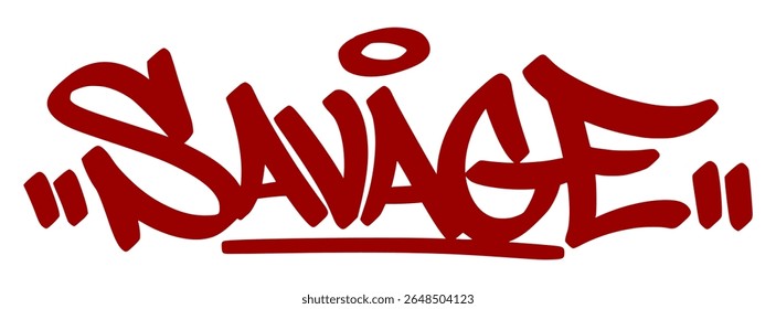 Grafite vermelho agressivo tag "Savage" com estilo gotejamento feroz e fundo transparente. Gíria para selvagem, destemido ou brutalmente honesto.