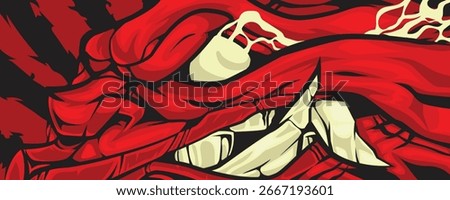 Aggressive Red Monster Face Car Wrap Design