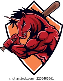 Aggressive Red Unicorn Holding Baseball Bat