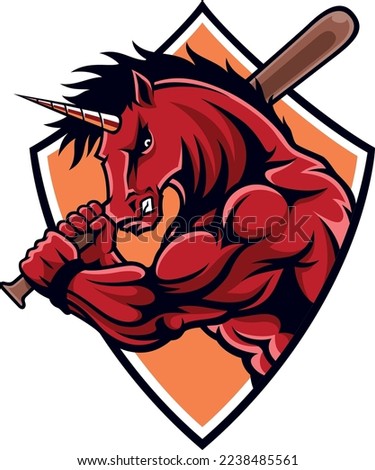 Aggressive Red Unicorn Holding Baseball Bat