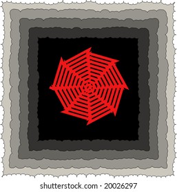 Aggressive red web against black and grey frames