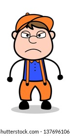 Aggressive - Retro Cartoon Carpenter Worker Vector Illustration﻿