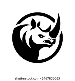 Aggressive Rhino Silhouette Vector Bold Black and White Animal Design