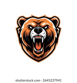 Logotipo Agressivo da cabeça do urso rugindo em tons castanhos e laranja - Ilustração de vetor