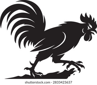 Aggressive rooster silhouette vector illustration fighting cock logo icon