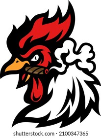 Aggressive Rooster Smoking Cigar Mascot Design