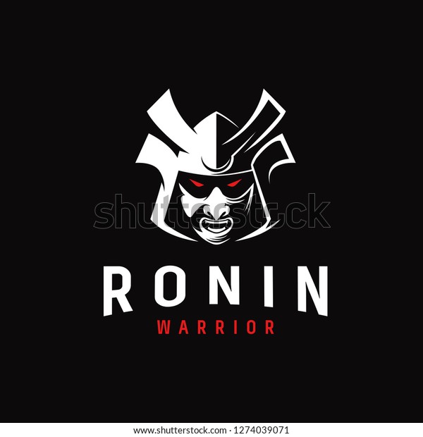 Aggressive samurai ronin Japanese warrior logo\
icon vector template on black\
background