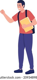 Aggressive schoolboy mocking semi flat color vector character. Standing figure. Full body person on white. Bully behavior isolated modern cartoon style illustration for graphic design and animation