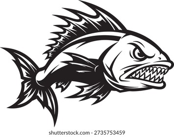 Aggressive sea predator fish icon for sport fishing tournament and marine wildlife branding design