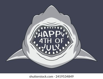 aggressive shark head, Shark with open mouth, Shark Independence Day, 4th of July, independence day