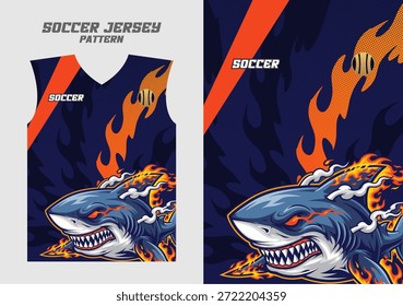 Aggressive shark mascot jersey pattern for soccer sublimation