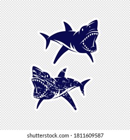 Aggressive shark sticker design. Flat and textured set