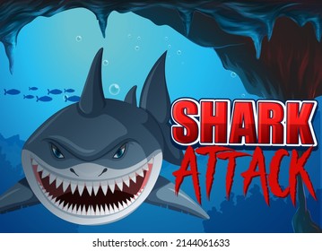 Aggressive shark underwater deep sea background illustration