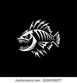 Aggressive Skeleton Fish Mascot Illustration on Black Background
