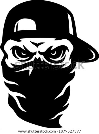 Aggressive Skull with Backward Cap and Bandana