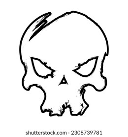 Aggressive skull icon. Comic style illustration. T-shirt print for Horror or Halloween. Hand drawing illustration isolated on white background. Vector EPS 10