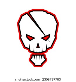 Aggressive skull icon. Comic style illustration. T-shirt print for Horror or Halloween. Hand drawing illustration isolated on white background. Vector EPS 10