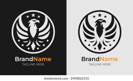 Aggressive and Sleek Angry Eagle Design. A sleek and simple depiction of an angry eagle, this logo design embodies aggression and determination. Ideal for sports teams or security companies