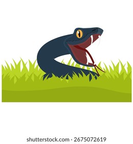 Serpiente agresiva en la hierba. Serpiente animal, Ilustración vectorial