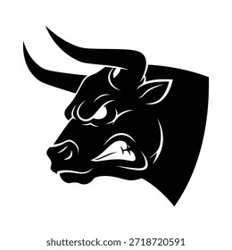 Vector agresivo de la cabeza del toro de Snarling, silueta feroz de Taurus para la mascota de los deportes y la identidad fuerte de la marca