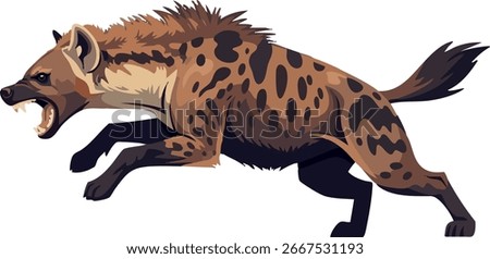 Aggressive Spotted Hyena Running and Attacking Wild Animal Vector Illustration
