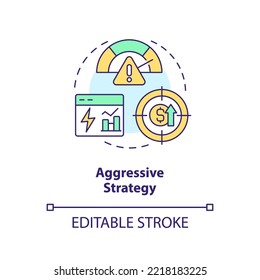 Aggressive strategy concept icon. Profitability. Type of working capital approach abstract idea thin line illustration. Isolated outline drawing. Editable stroke. Arial, Myriad Pro-Bold fonts used